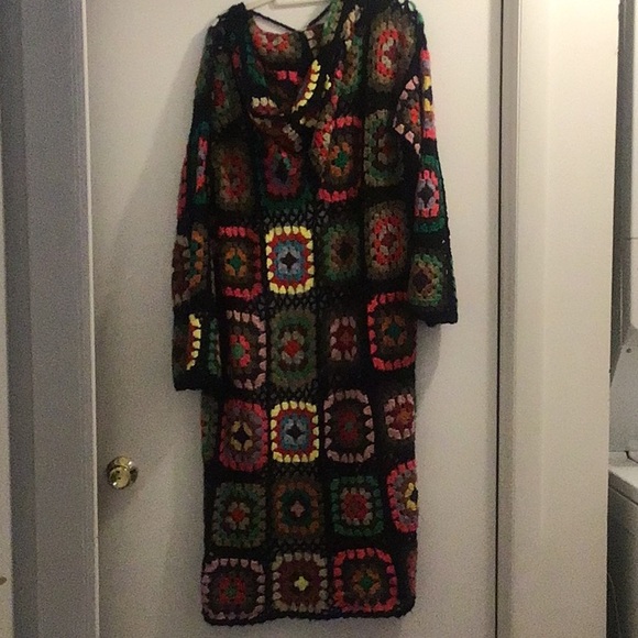 Multicolor Crochet Granny square hooded maxi cardigan one size - Picture 6 of 12